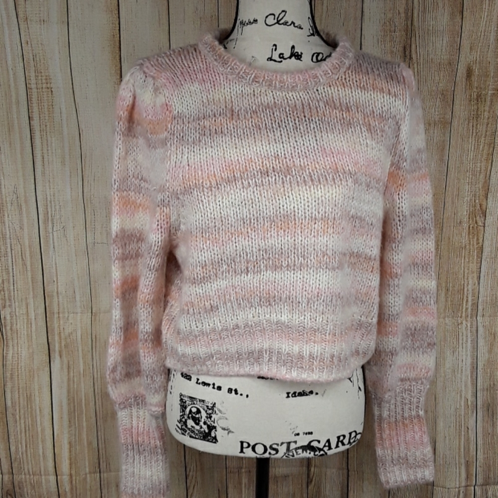 WILD FABLE Cropped Knit Sweater Womens Striped Crew Neck Striped Winter - Picture 2 of 5